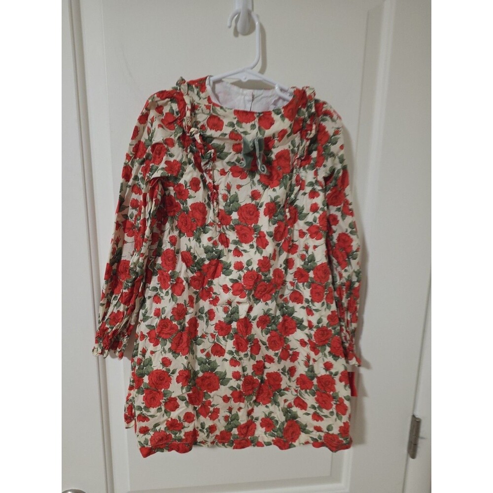 Trotters london lily rose 8-9 Red Green Floral Holiday Dress Cotton